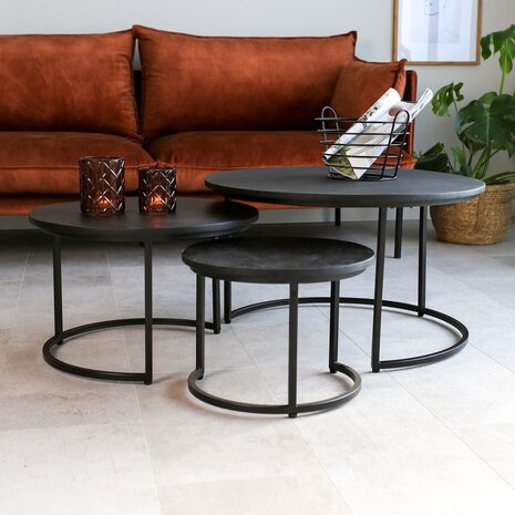 Industrial Coffee Table Set of 3 Cedric Black Industrial Coffee Table Set of 3 Cedric Black