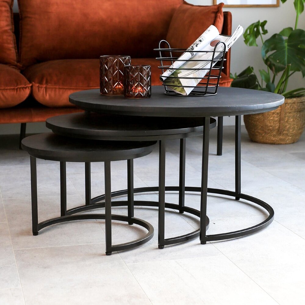 Industrial Coffee Table Set of 3 Cedric Black Industrial Coffee Table Set of 3 Cedric Black