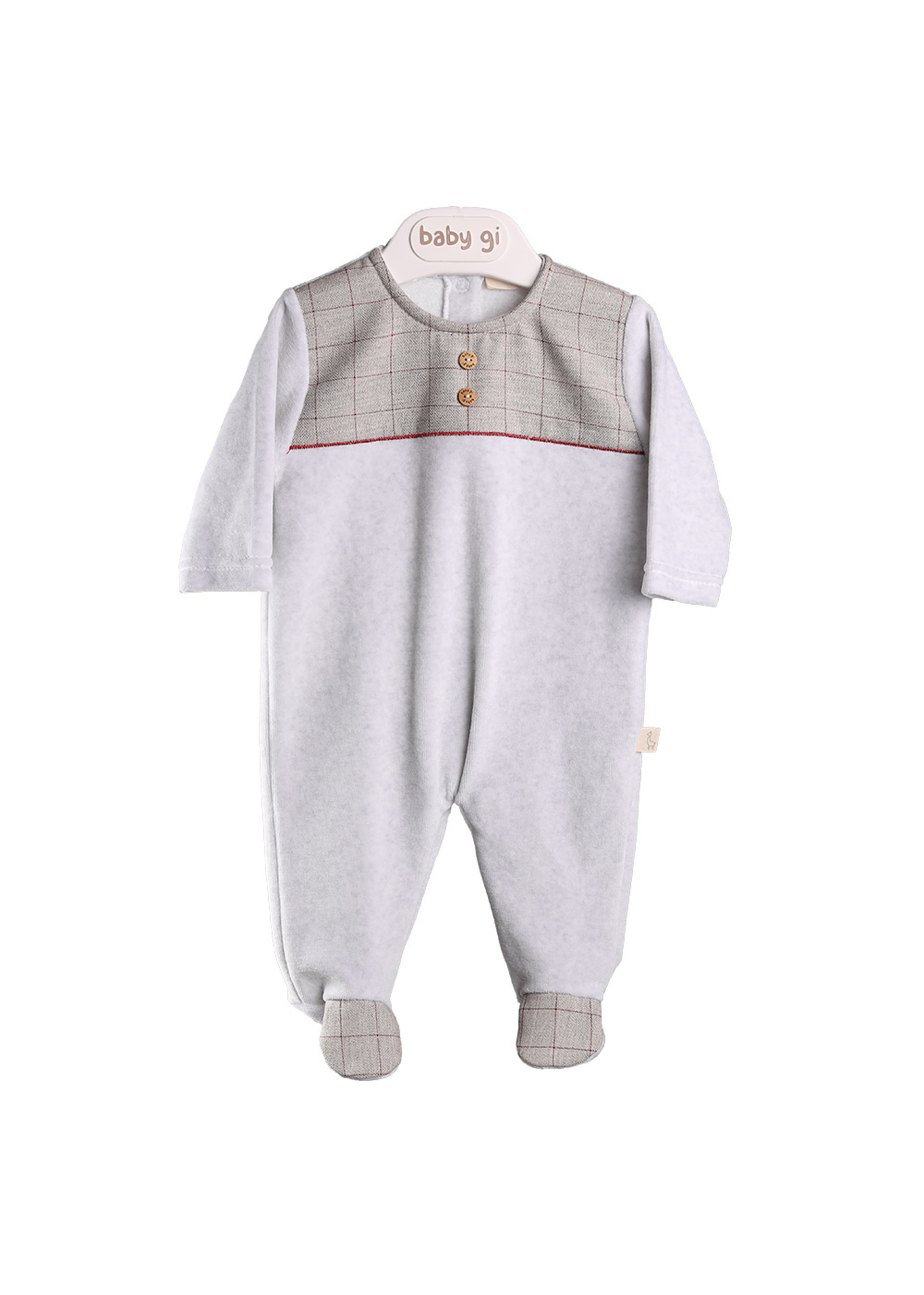 baby gi velour babygrow with chest detail grey