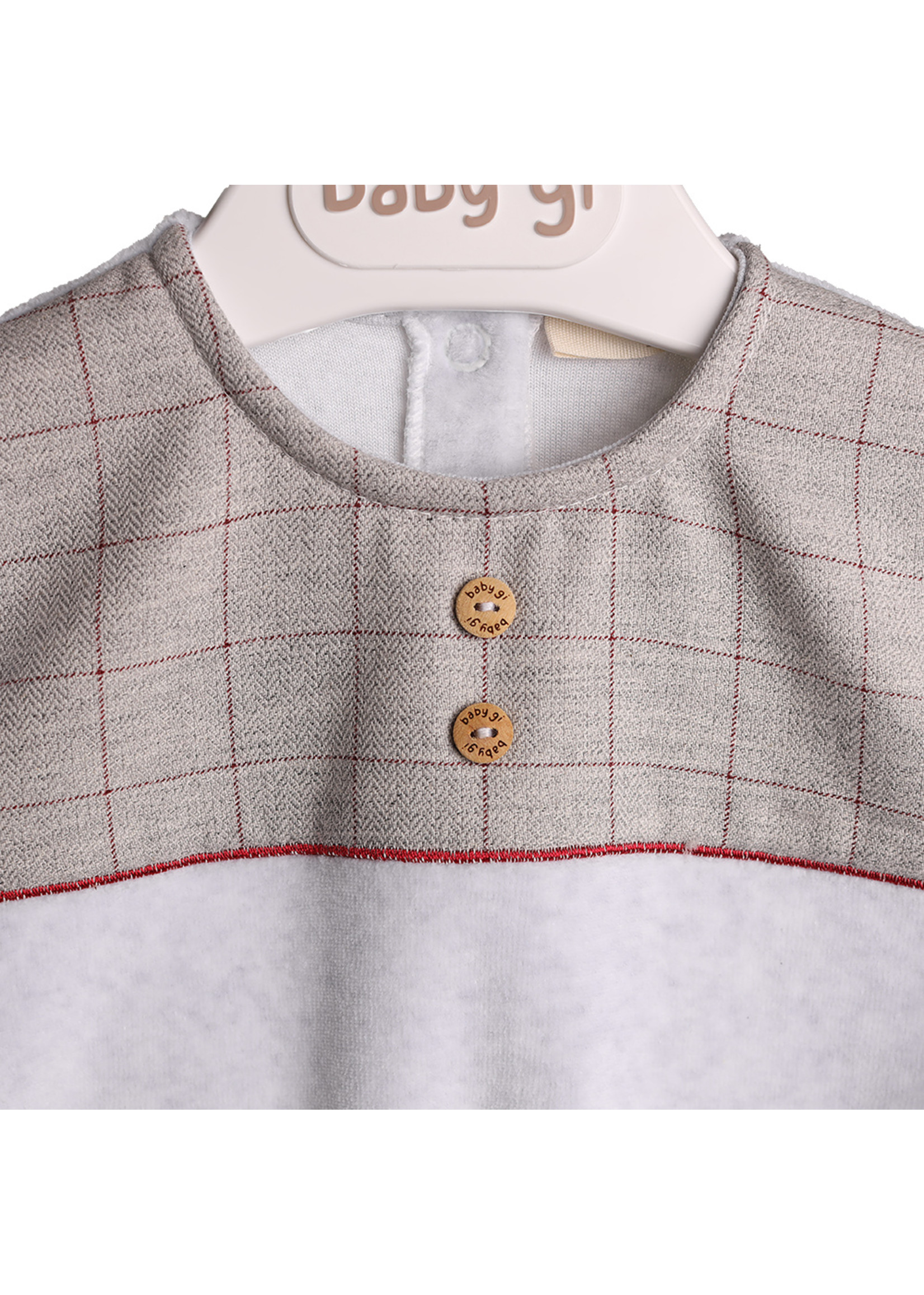 baby gi velour babygrow with chest detail grey