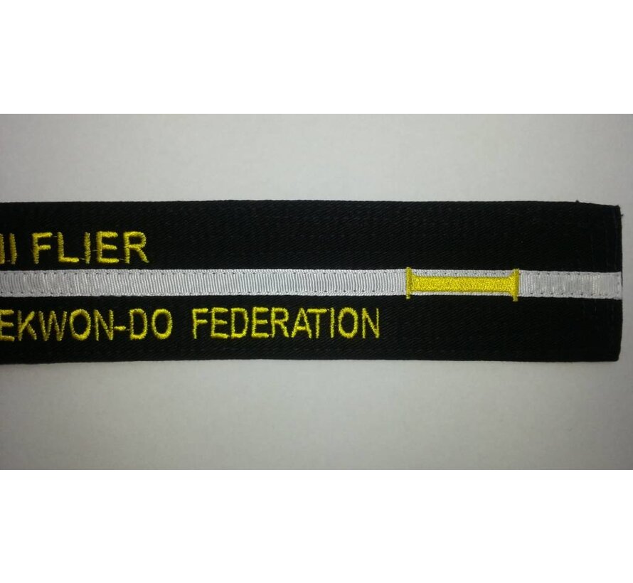 Zwarte ITF Taekwon-Do band borduren met naam en/of logo