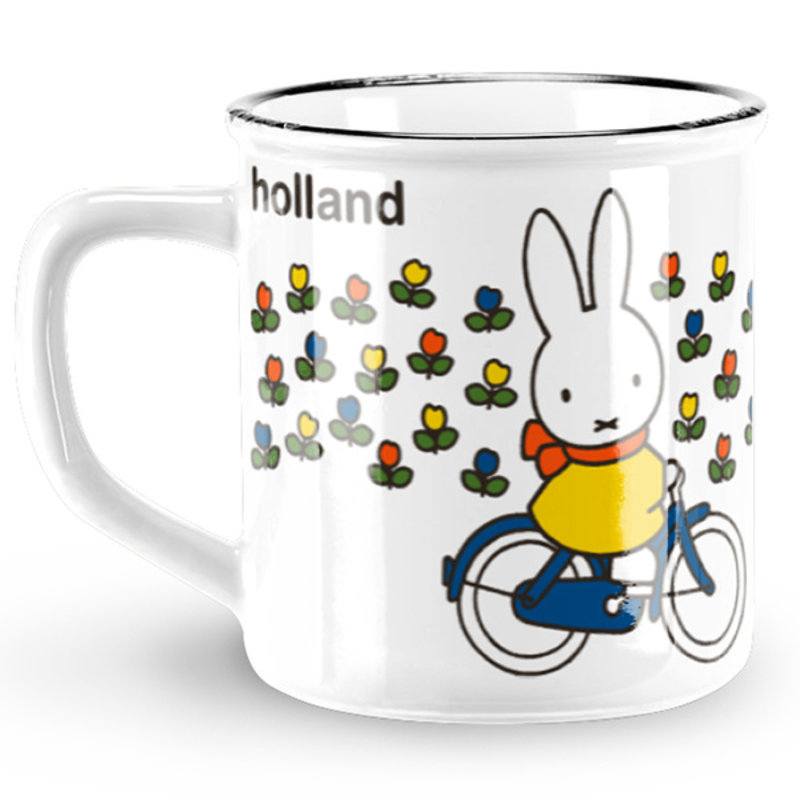 Keramische mok retro nijntje fiets holland wit