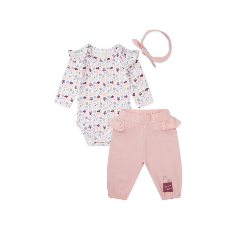 Set romper, broekje, haarbandje roze 62-68