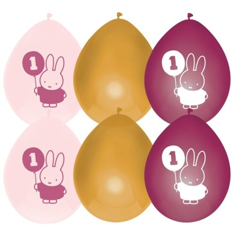 Balloons miffy first birthday pink 6 pieces