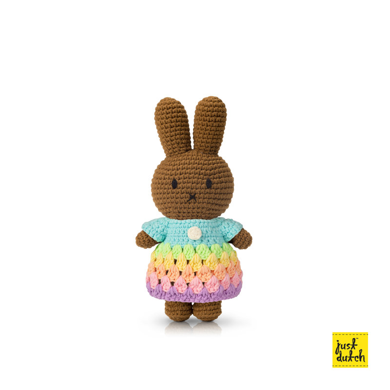 Melanie handmade and her pastel rainbow dress