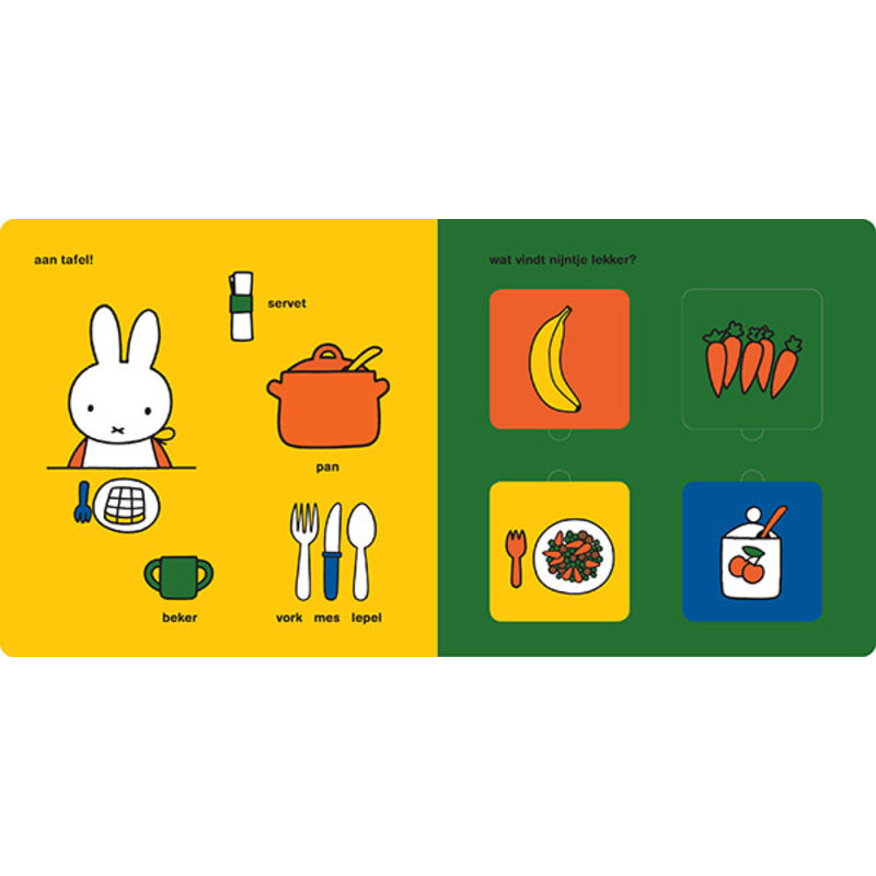 een boek vol flapjes, ga je mee met nijntje? (a book full of flaps, are you going with miffy?)