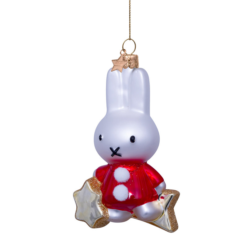 Ornament glass Nijntje/Miffy sitting on falling star H10.5cm w/box