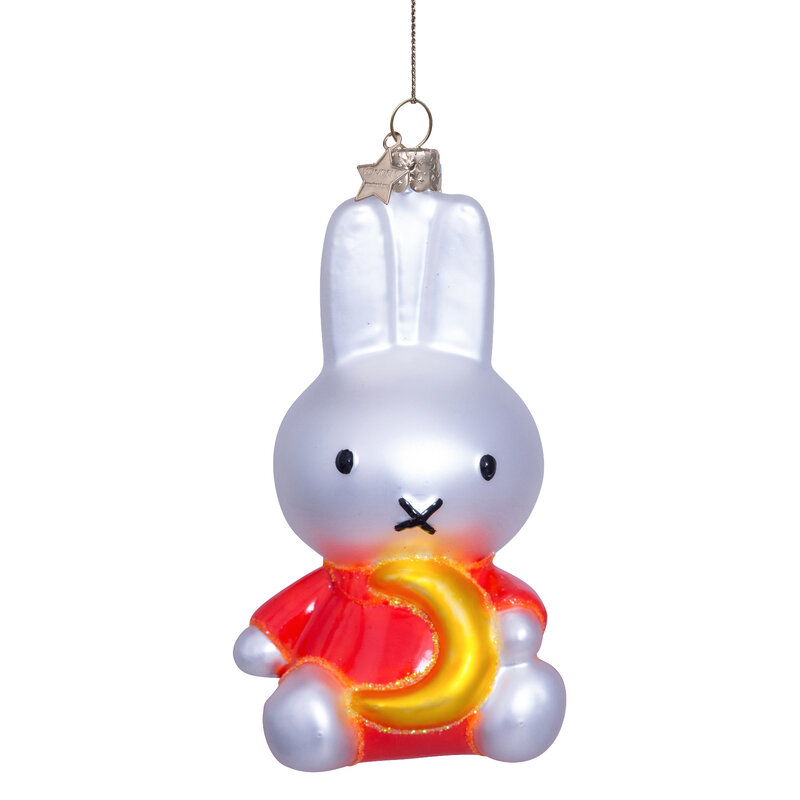 Ornament glass Nijntje/Miffy sitting w/moon H10.5cm w/box