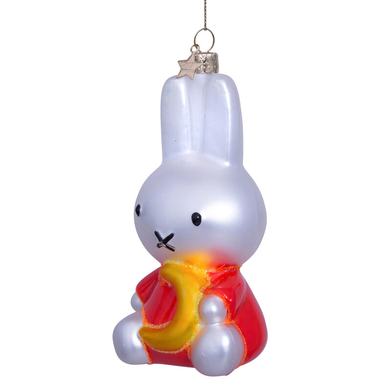 Ornament glass Nijntje/Miffy sitting w/moon H10.5cm w/box