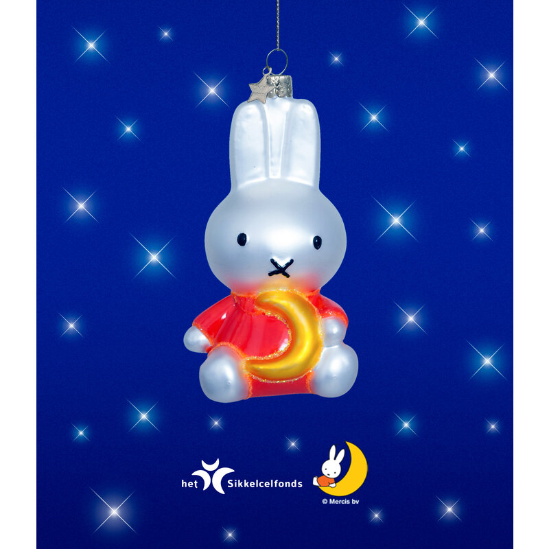 Ornament Glas Miffy sitzend mit Mond H10,5 cm mit Box