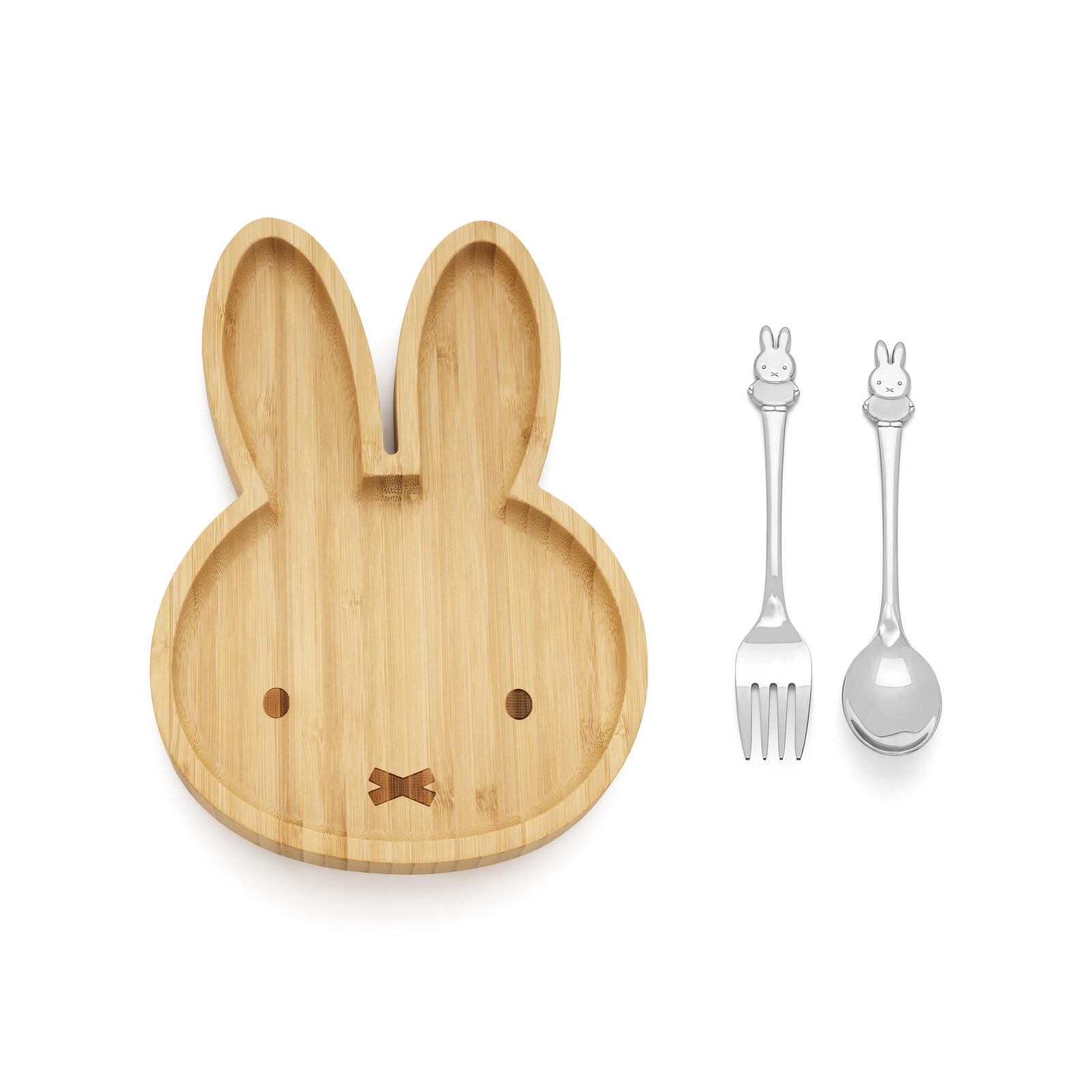 Bamboo plate Mijn + stainless steel spoon and fork set