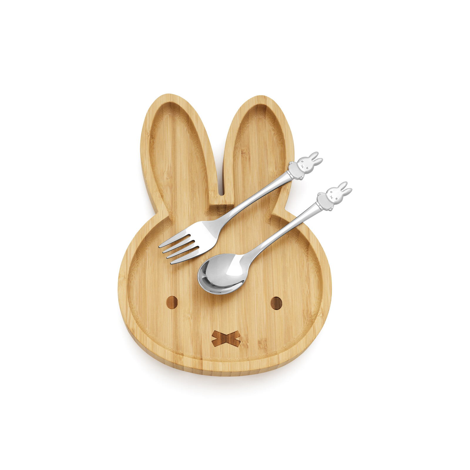 Bamboo plate Mijn + stainless steel spoon and fork set