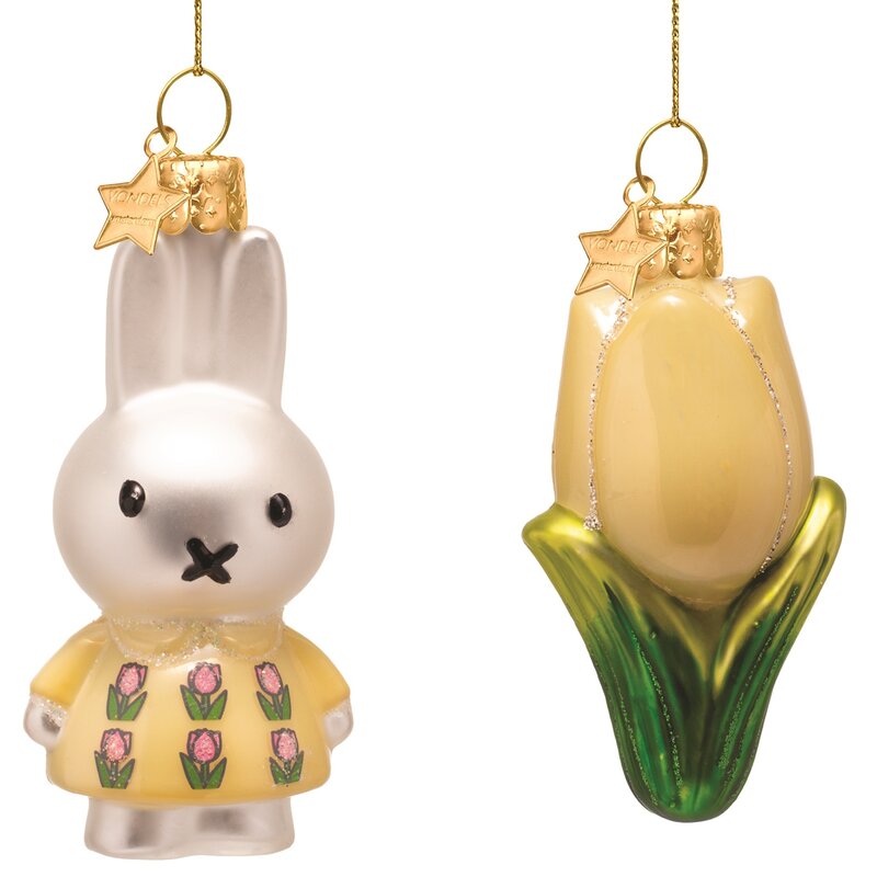 Oster-Set aus Glasornamenten: Miffy & Tulpe, gelb