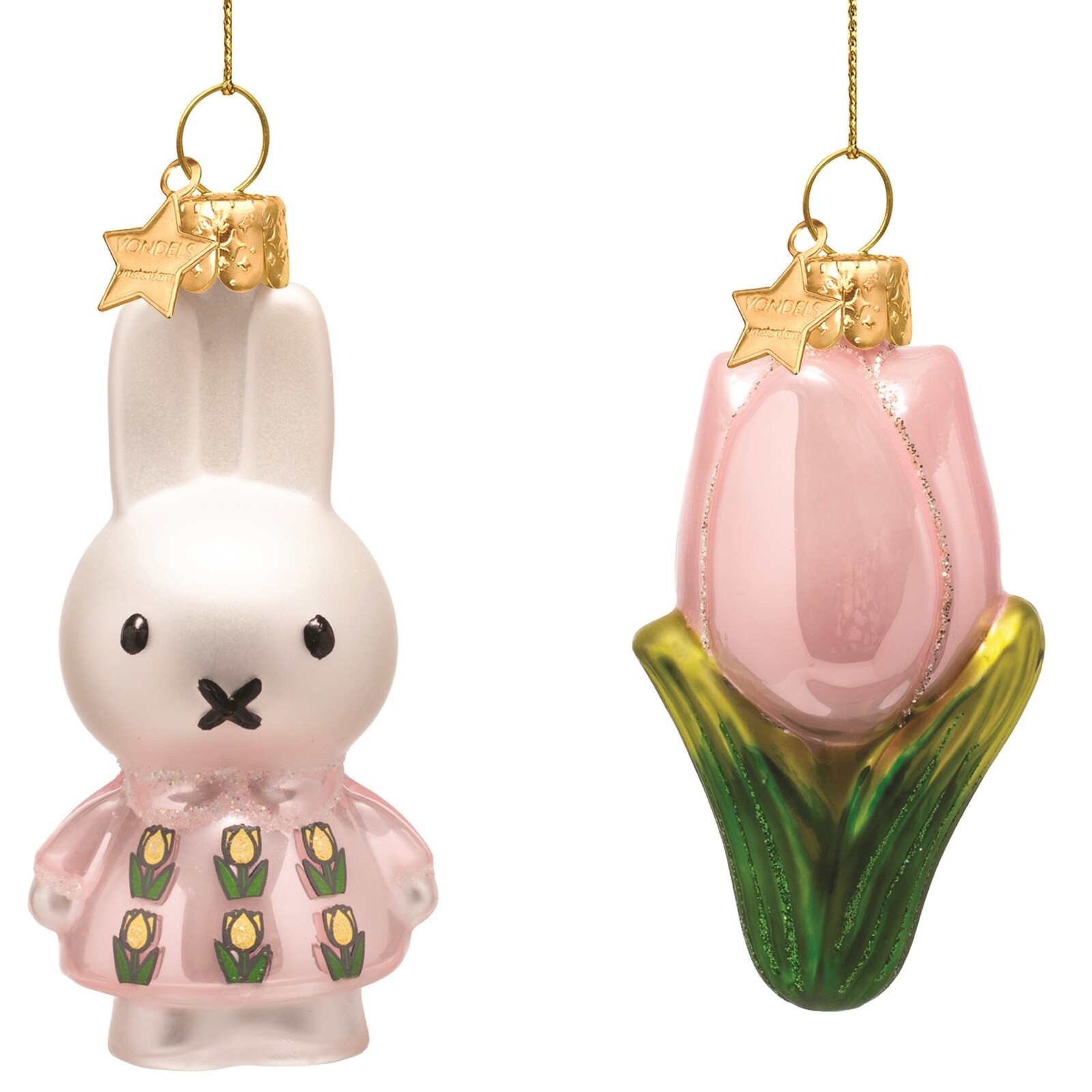 Oster-Set aus Glasornamenten: Miffy & Tulpe, rosa