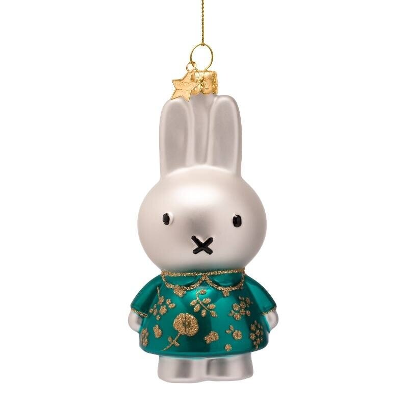 Ornament glass Christmas bauble Miffy green dress H11cm