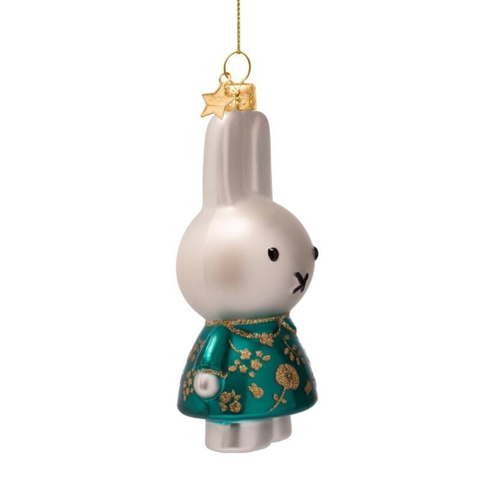 Ornament glass Christmas bauble Miffy green dress H11cm