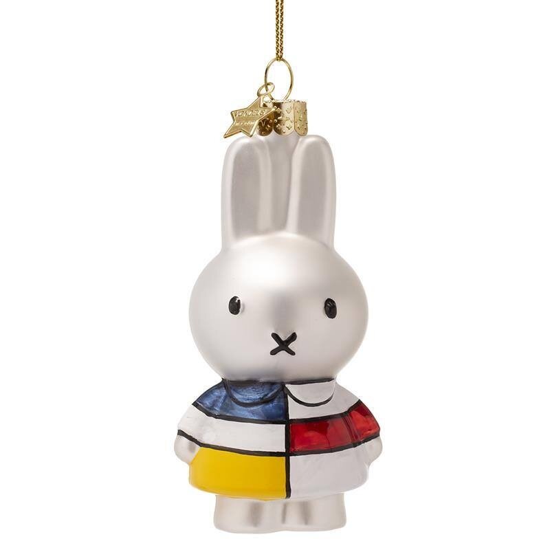 Ornament glass Christmas bauble Miffy with Mondrian dress H11cm