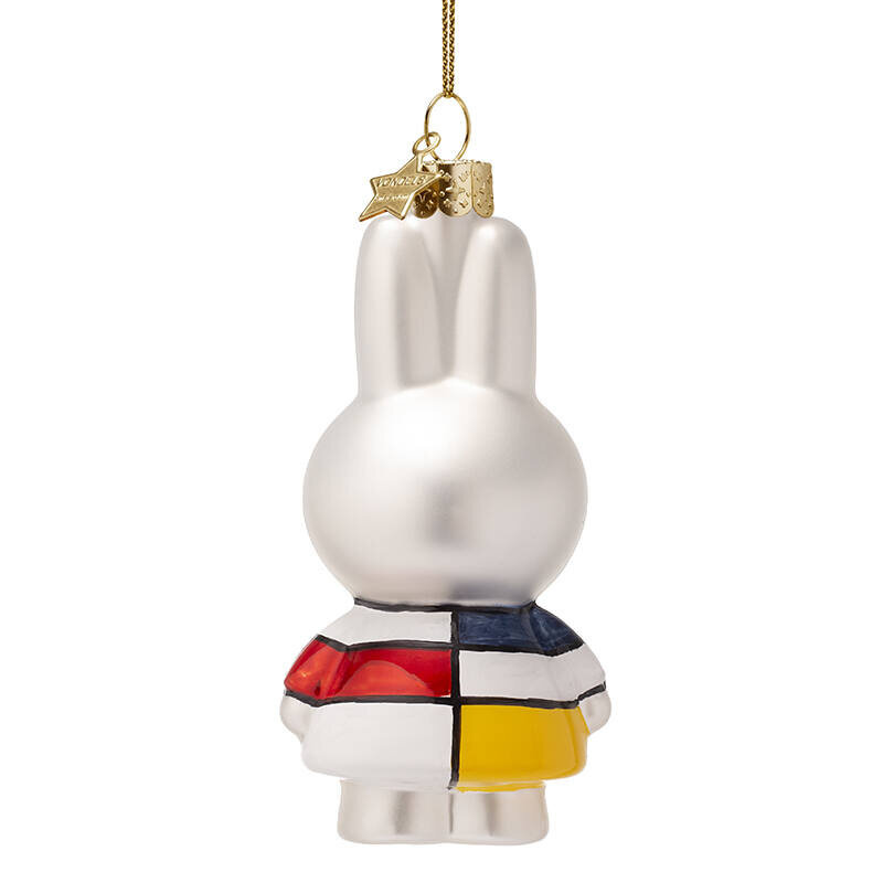 Ornament glass Christmas bauble Miffy with Mondrian dress H11cm