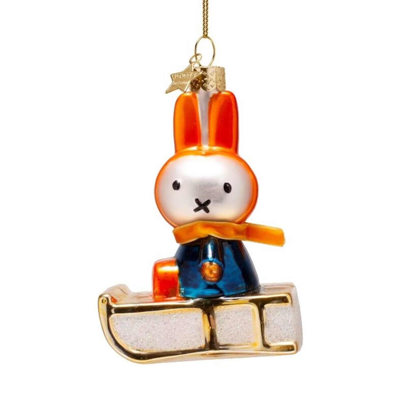 Ornament glass Christmas bauble Miffy on sleigh H11cm
