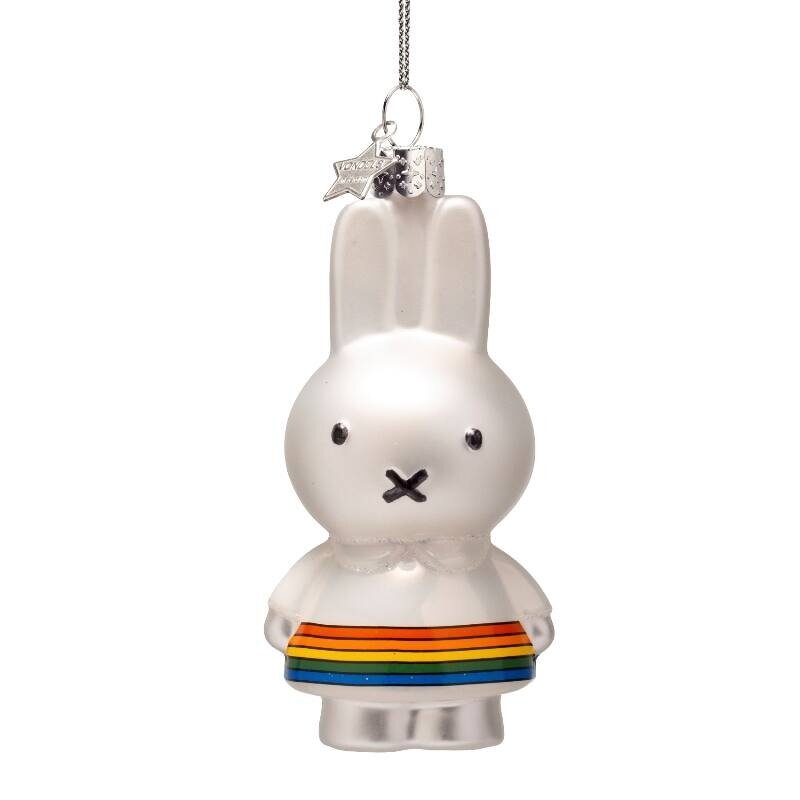 Ornament Glas Weihnachtskugel Miffy mit Regenbogenkleid H11cm