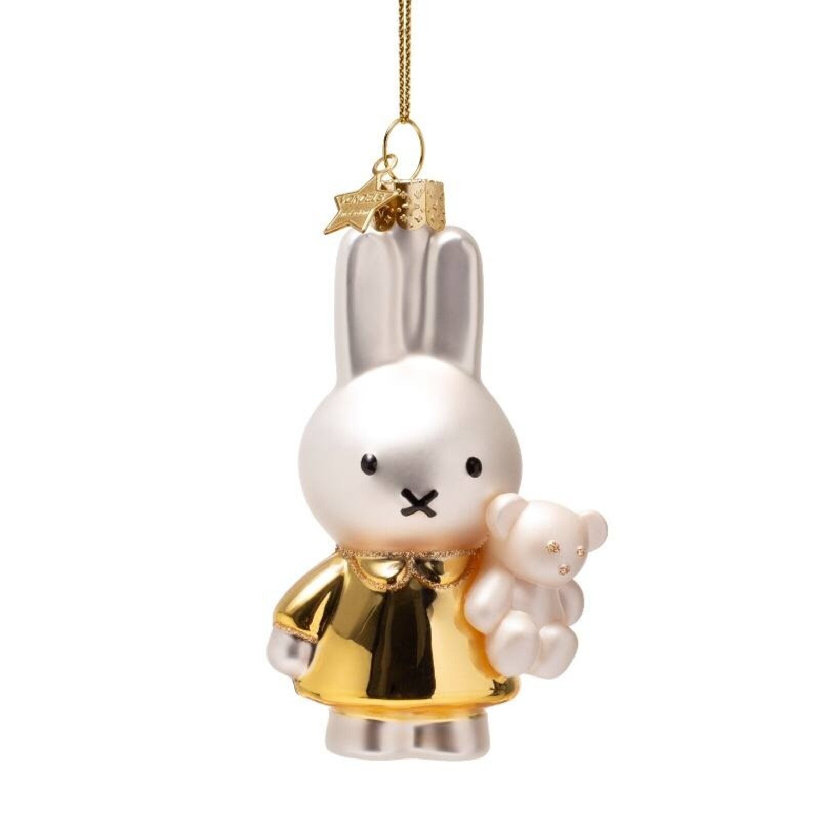 Ornament glass Christmas bauble Miffy gold with bear H11cm