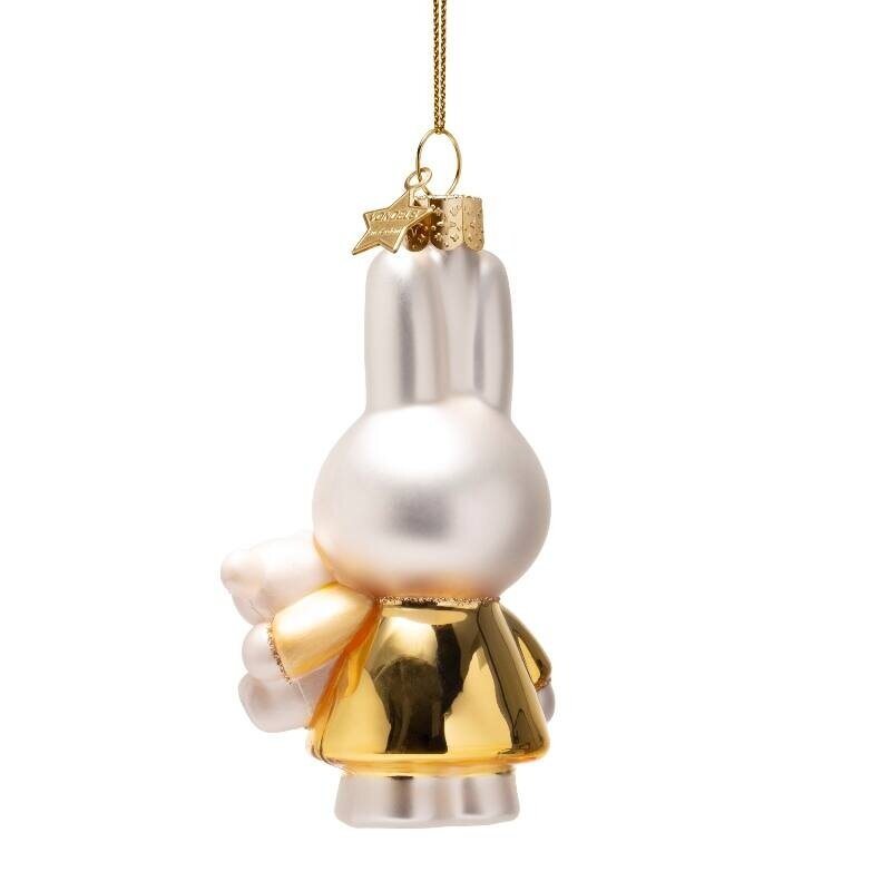 Ornament Glas Weihnachtskugel Miffy gold mit Bär H11cm