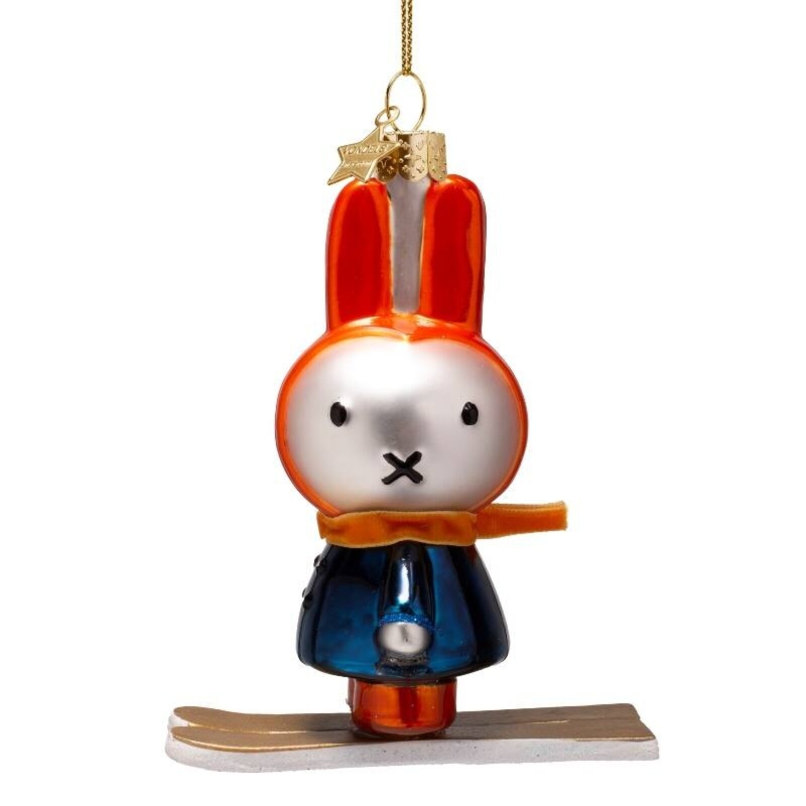 Ornament glass Christmas bauble Miffy on skis H11cm