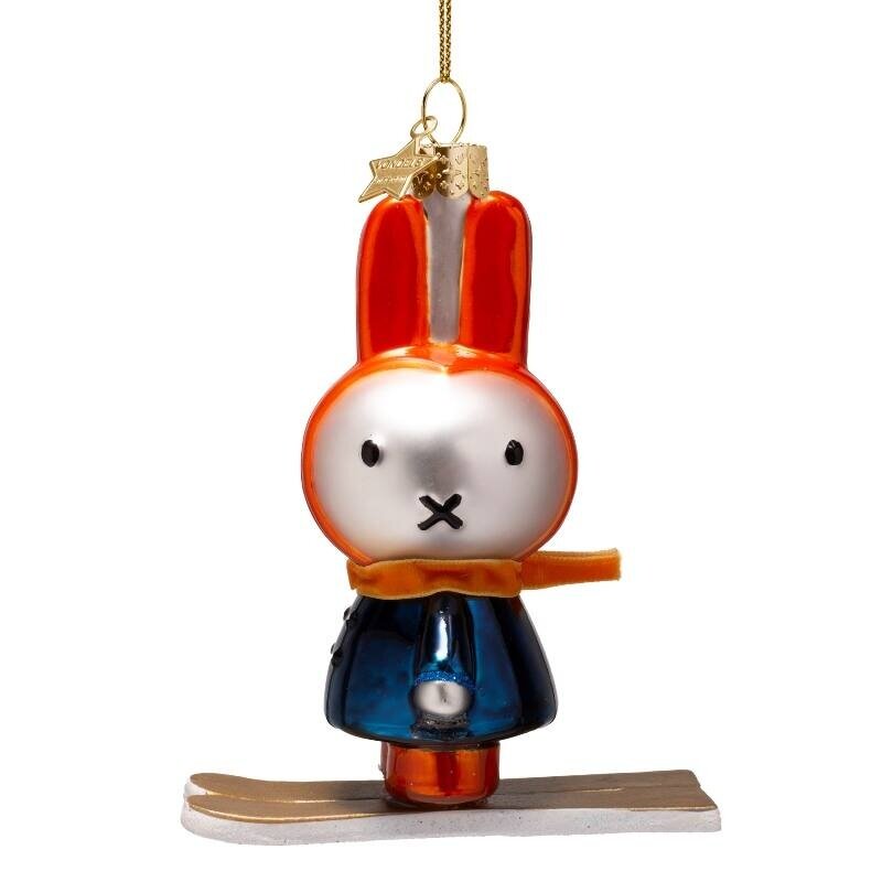 Ornament glass Christmas bauble Miffy on skis H11cm