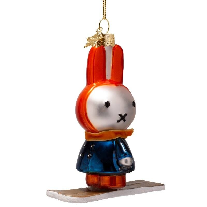 Ornament Glas Weihnachtskugel Miffy auf Skiern H11cm