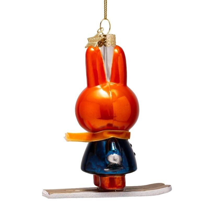 Ornament glas kerstbal Nijntje op ski's H11cm