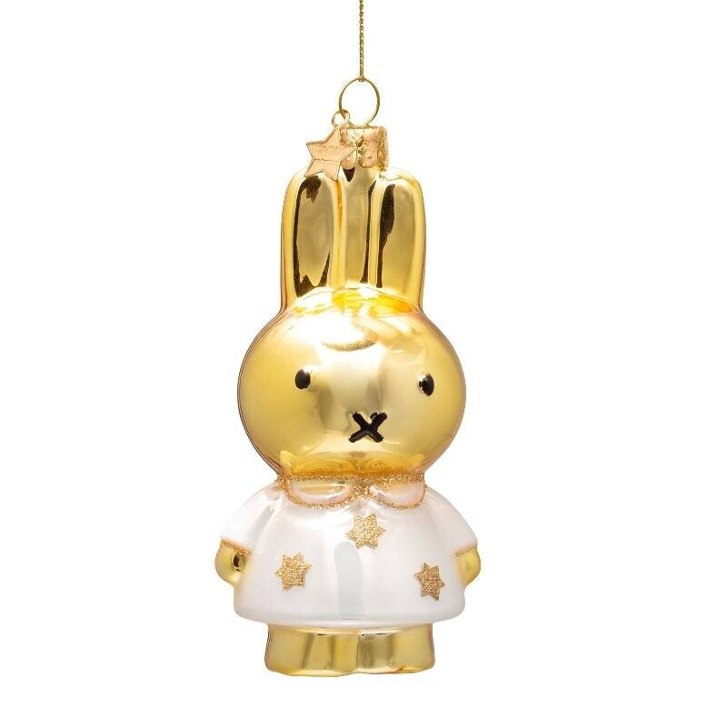 Ornament Glas Weihnachtskugel Miffy gold mit Sternenkleid H11cm