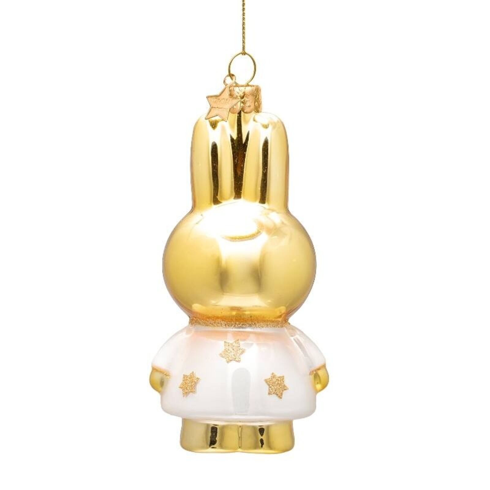 Ornament glass Christmas bauble Miffy gold with star dress H11cm