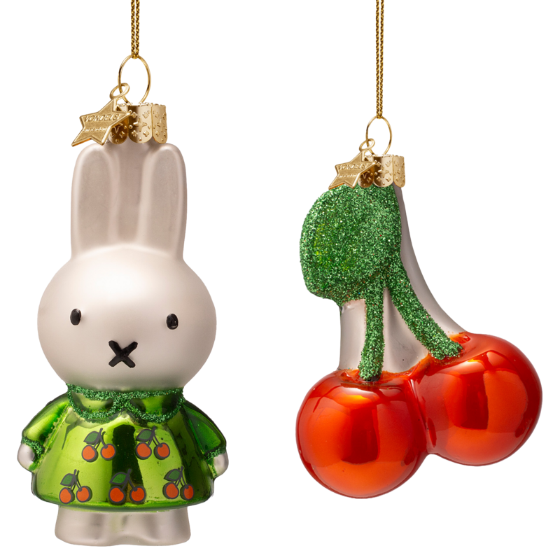 Oster-Ornament-Glas-Set „Miffy & Kirschen“, grün
