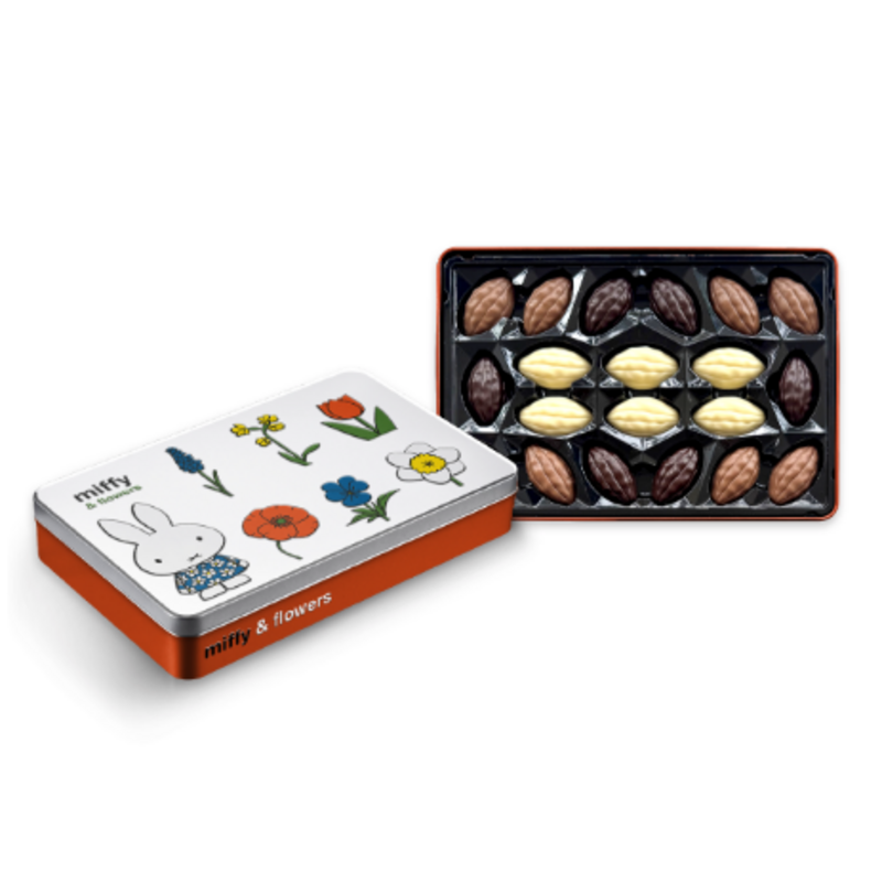 Rechteckige Schokoladendose mit Miffy und Blumen, mit Schokoladenbohnen