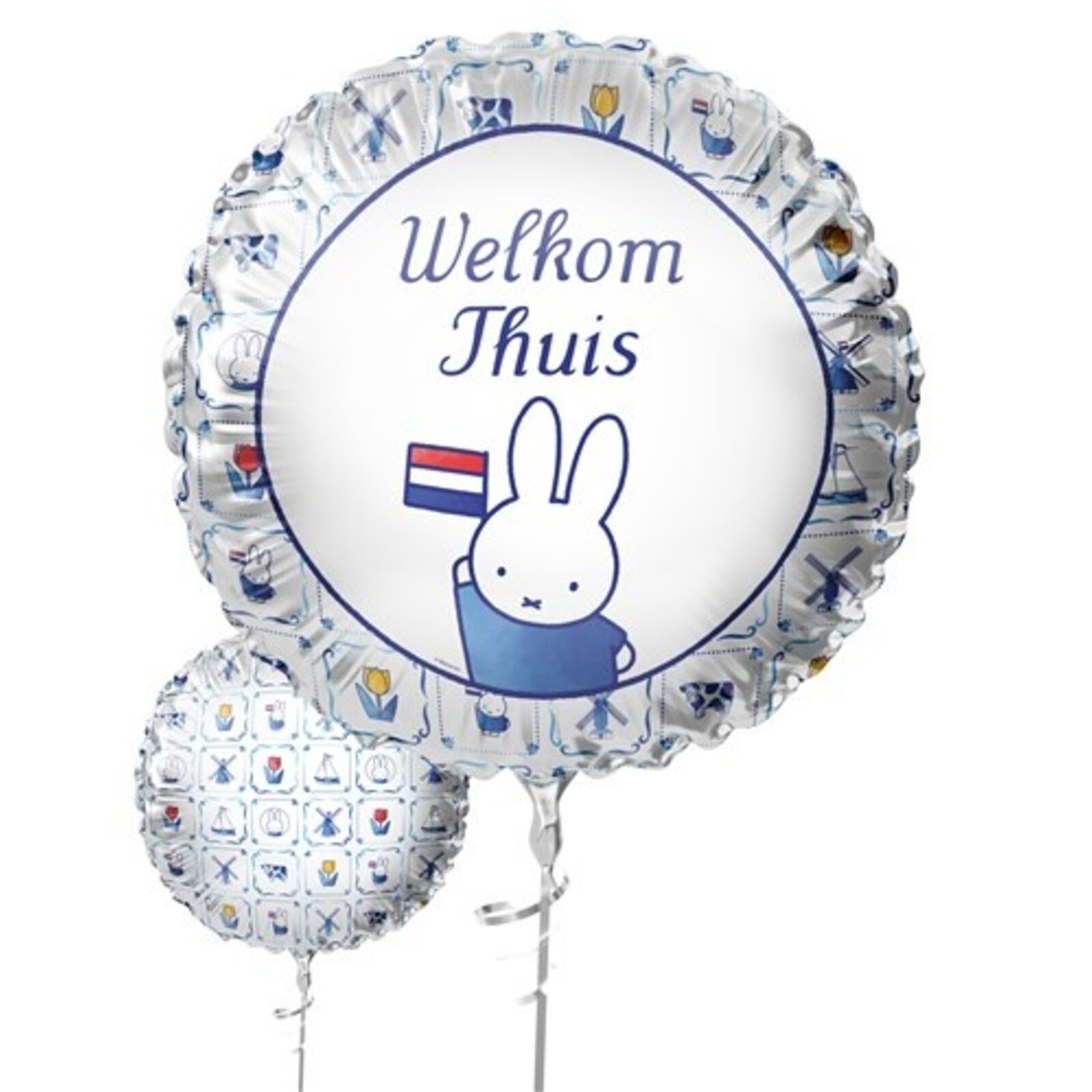 Foil balloon 'Welkom Thuis' Miffy Delft Blue (FSC, Ø45cm)