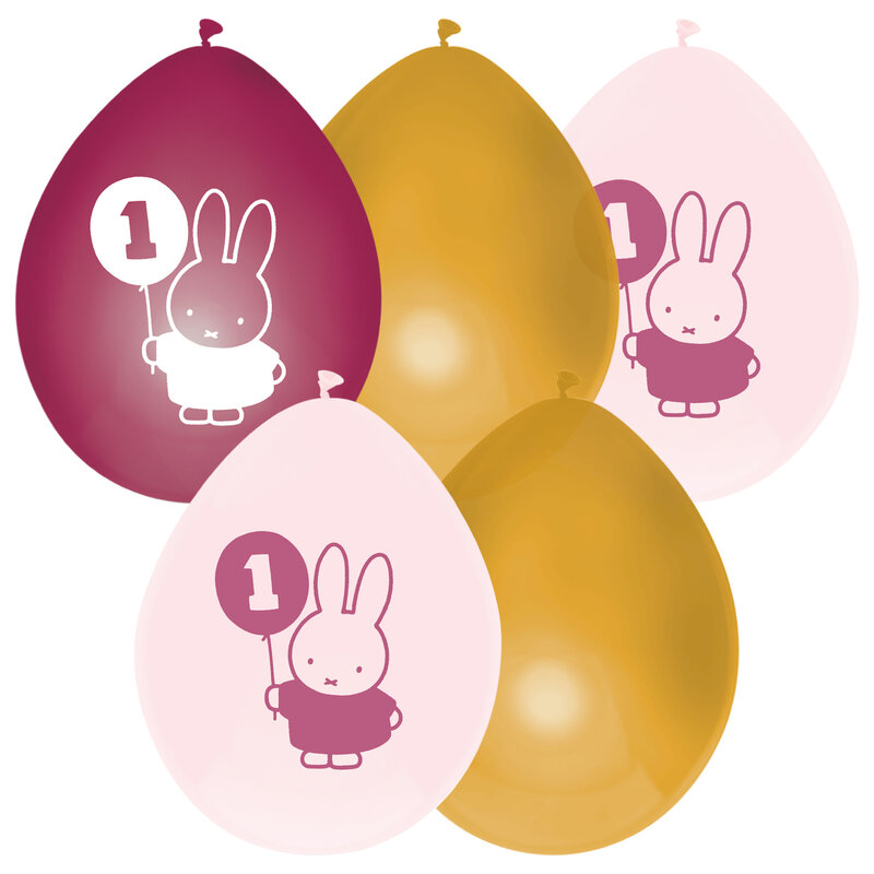 Luftballons Miffy First Birthday rosa 30 cm 5 Stk.