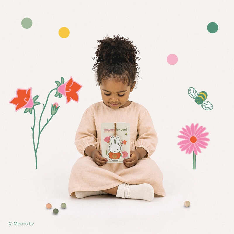 Miffy-Anhänger mit Blumensamenbombe und Karte – Blumen für dich
