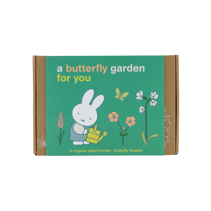 Kleine Miffy-Geschenkbox mit 7 Blumensamenbomben – Schmetterlingsgarten für dich