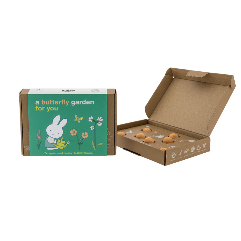 Kleine Miffy-Geschenkbox mit 7 Blumensamenbomben – Schmetterlingsgarten für dich
