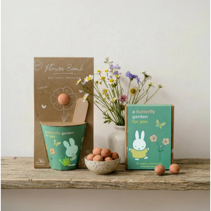 Miffy Geschenkbox Mini mit 4 Blumensamenbomben – Schmetterlingsgarten für dich
