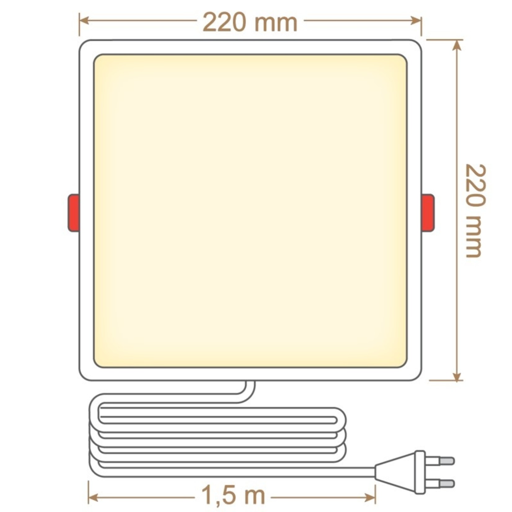 LED Downlight vierkant - 18 watt- 3000K - 220 x 220mm