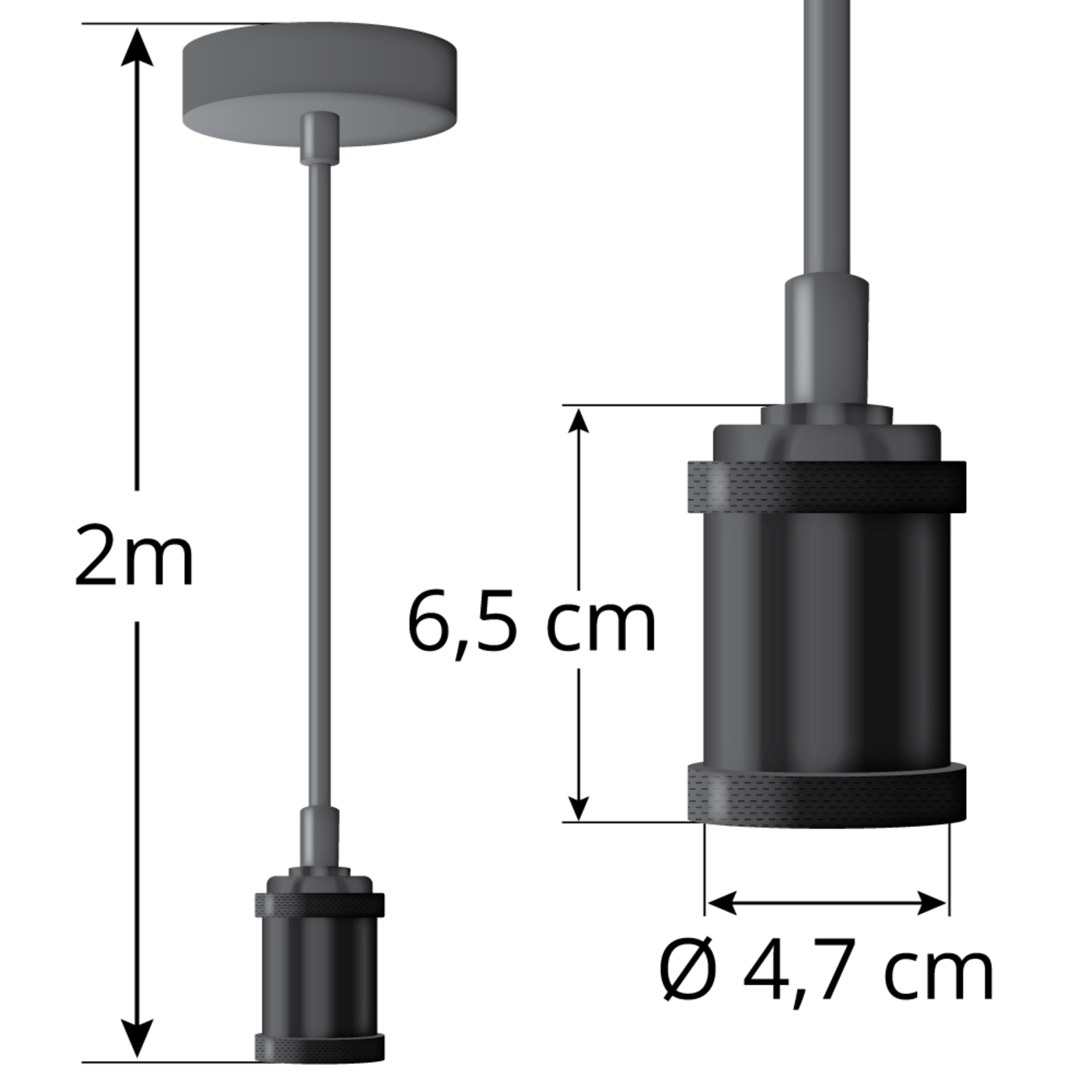 Lumen Snoerpendel mat zwart compleet 2m