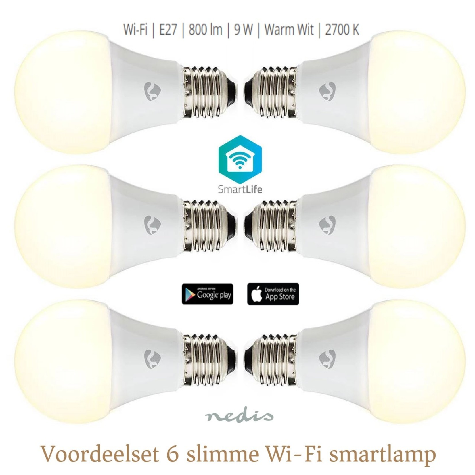 Nedis Voordeelset 6 stuks SmartLife led lamp 9W warm wit 800 lm