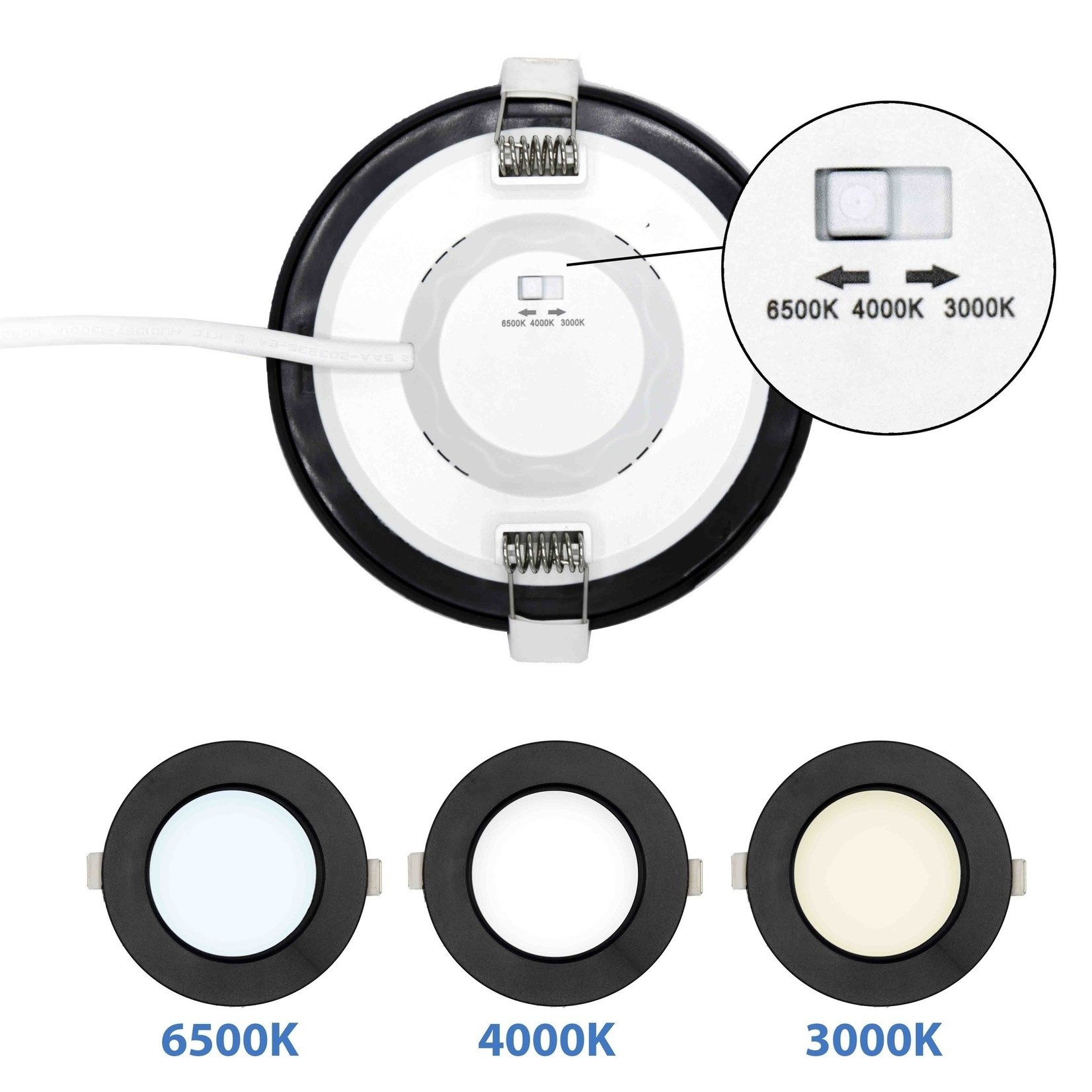 Lumen 6W ronde downlight zwart instelbaar op 3000k, 40000K en 6500K