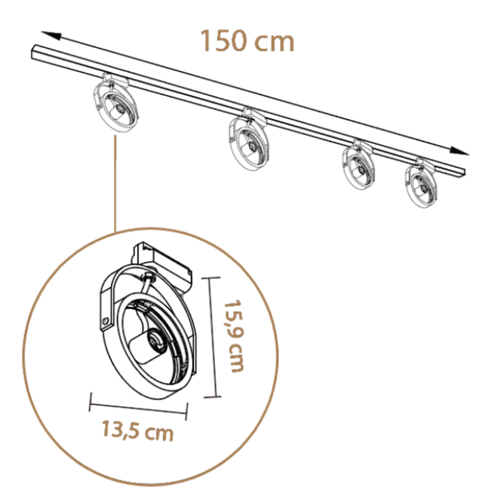 Railsystems Railverlichting set 1.5m met railspots AR111