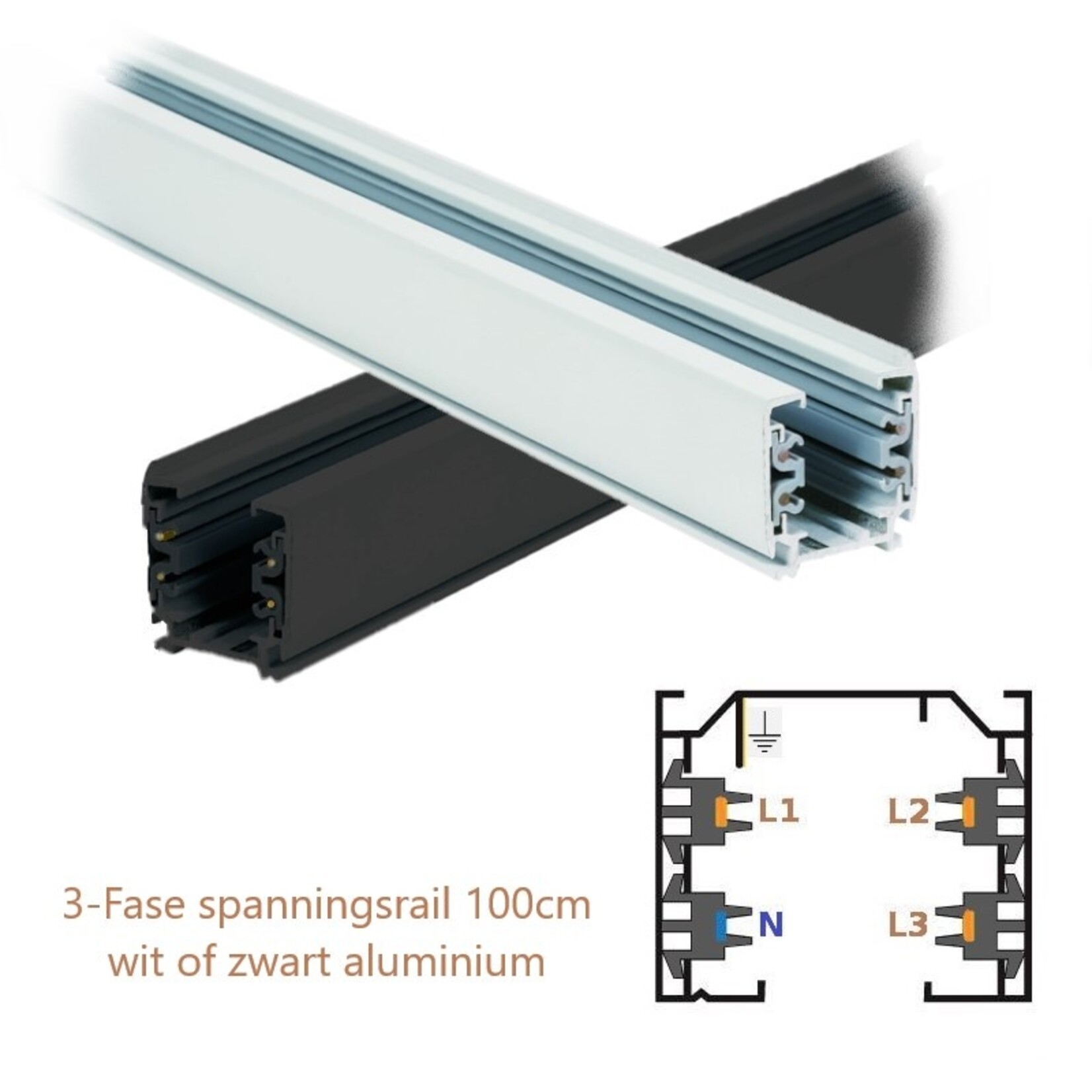 profo 3-Fase rail 100cm in zwart of wit