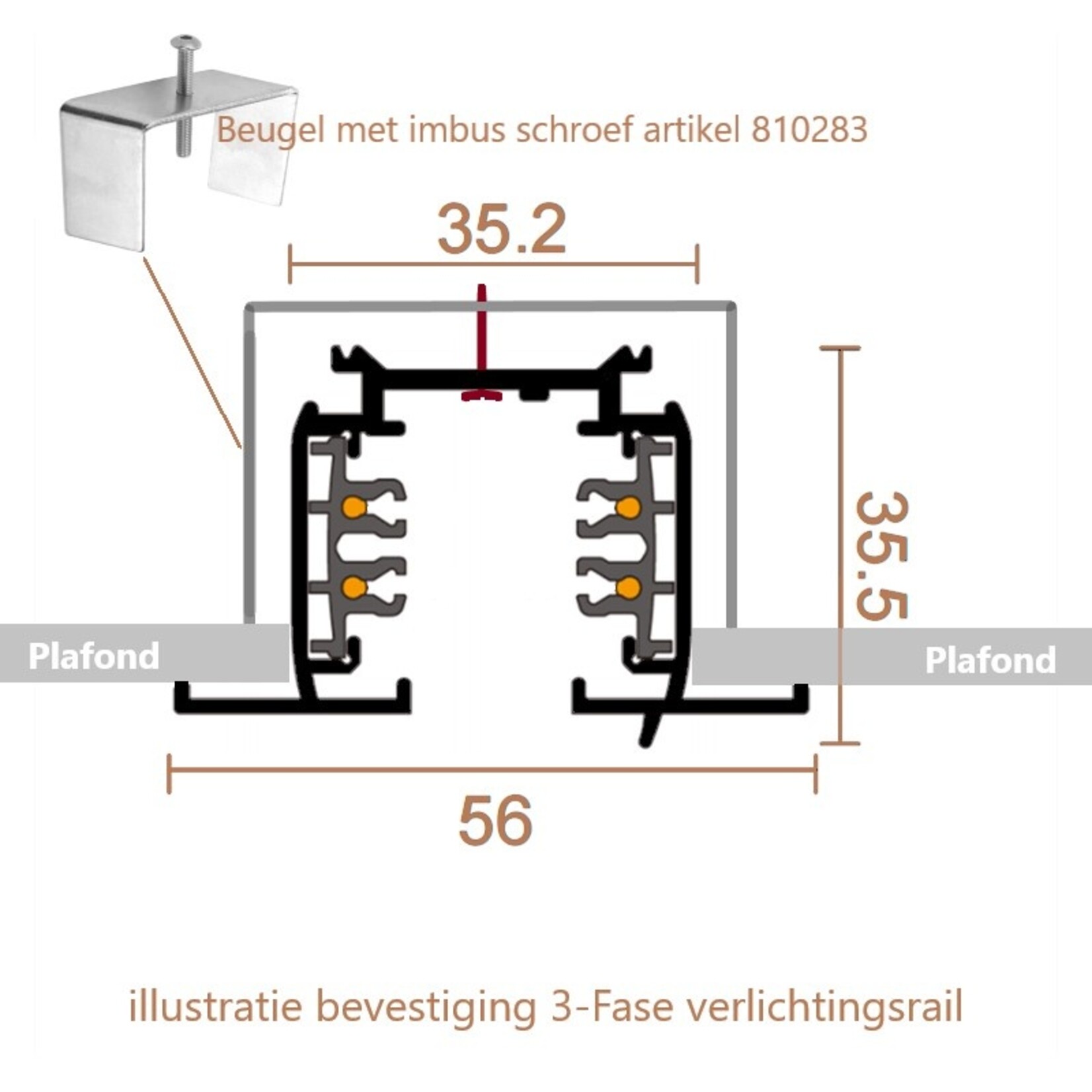 profo Inbouw 3-Fase rail 300cm in zwart of wit
