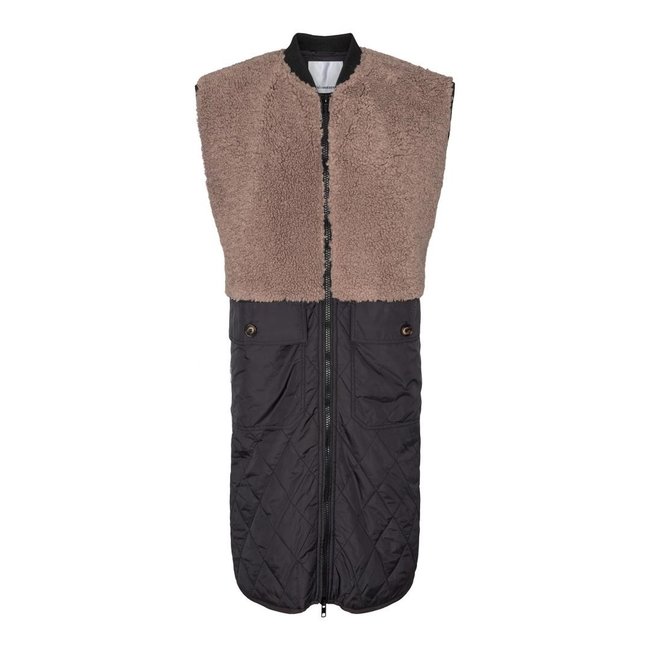 Co'Couture Alley fur mix vest Walnut