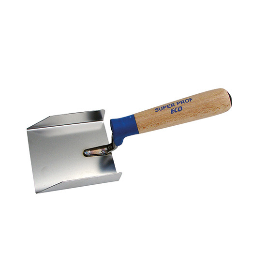Super Prof Hoektroffel inwendig, opstaande kanten, 90x80x20mm RVS Houten greep