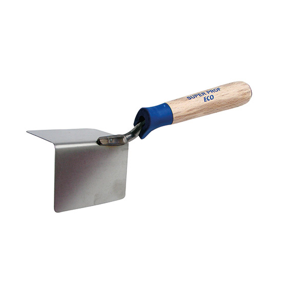 Super Prof Hoektroffel uitwendig dubbeltje rond, radius 8 mm, 80x60mm RVS Houten greep